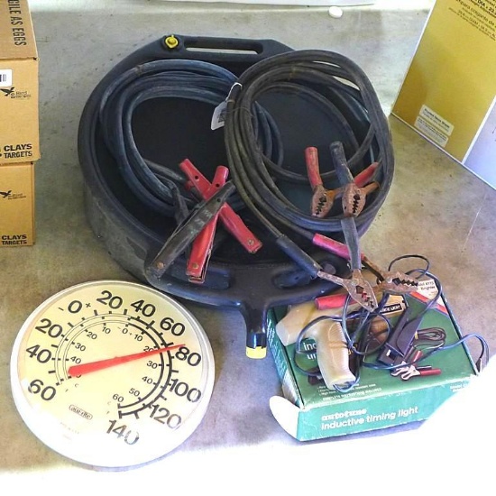 Oil changing pan, 2 pairs of jumper cables and Auto-tune inductive timing light and more.