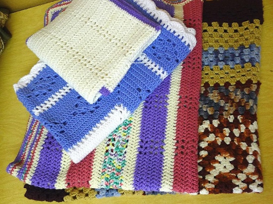 Three handmade crochet throws. Largest one approx. 48" x 54". All are in good shape.