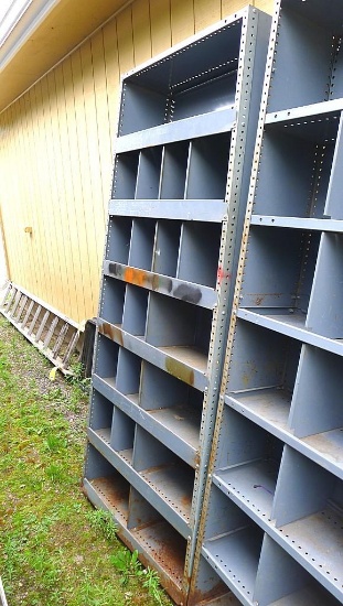 Metal shelving unit, approx. 3' w x 12" d x 89" h. Appears in nice shape.