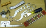 Good stuff including Craftsman stainless steel protractor, Starr bar mountable bottle opener, Klein