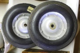Two hard rubber tires for hand cart or other, measures 10