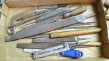 Assortment of flat files, round files and rasp. Longest file is 17