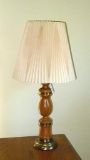 Nice wood and brass toned table lamp stands approx. 35