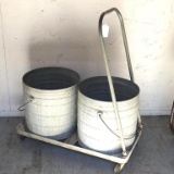 Vintage cart with two galvanized buckets. Cart is approx. 30