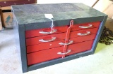 Six drawer lockable metal tool box. Measures 23