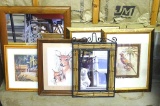 Assorted framed prints and mirrors. Largest piece is 23-1/2