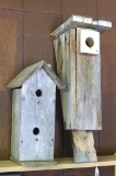 Rustic bird house and blue bird house. Great pieces for your yard.