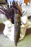 Unfinish bear ceramic planter, face carving on wood and more. Planter is approx. 22