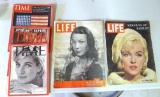 Collectible Life magazines featuring Marilyn Monroe and Vivian Leigh; Time magazines featuring