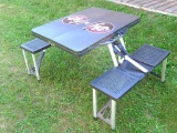 Neat camping table in a case. The case becomes the table top, approx. 26