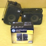 HP multimedia speakers and Pyle Dryver Pro surround sound speakers.