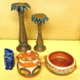 Decorative dish and pot, vase and two candle holders. Tallest candle holder is approx. 15