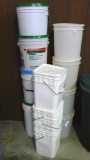 Assortment of 5 gallon pails, buckets and more.
