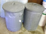 Two galvanized garbage cans with lids. Approx. 21