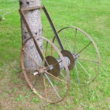 Vintage steel wheel cart for barbed wire. 22