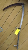 Antique scythe for wall decoration. Handle is weathered. Approx. 57