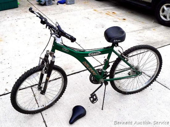 26" Huffy Maxx Mountain 18 speed men's bike with extra seat. Tires look good, may just need air.