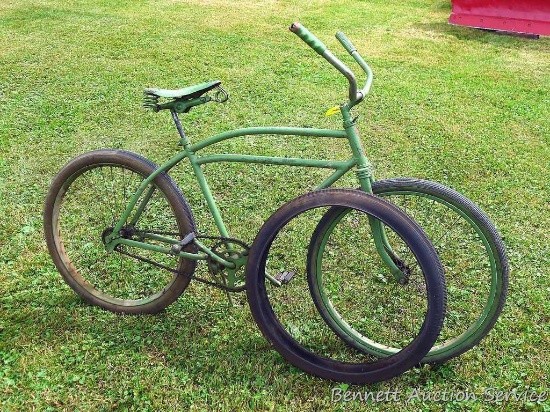 Vintage 26" bicycle has been welded and repainted. Extra tire is included. Appears in useable