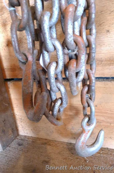 1/2" chain is 12 ft. long with grab and slip hooks. Has been repaired.