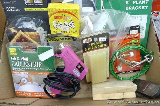 Mini glue gun and sticks, light clips, outlet and switch plates and more.