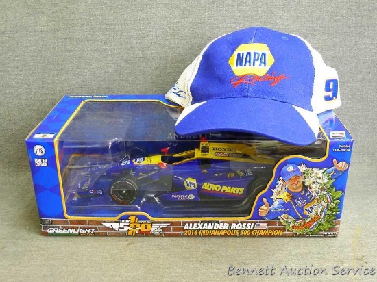 Green Light Collectibles Indy 500 Alexander Rossi 98 limited edition diecast car and Napa Racing cap