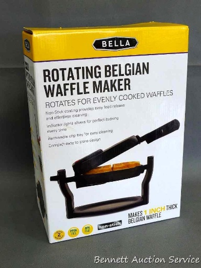 NIB Bella rotation Belgian waffle maker donated by De-Mon Racing.