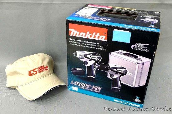 Makita 12 volt Max Lithium-ion 2 pc. cordless combo set and 2 caps donated Lincoln Contractors,