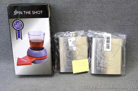 2 NIP Jack Daniels flasks and Spin the Spot drinking game donated by BS Sports.