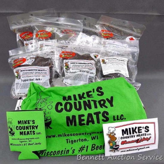 Assortment of Mike's Country beef jerky includes regular, pepper, maple brown sugar, and more;