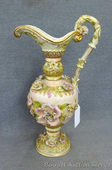 Italian vase is 15" tall, some flower pedals are chipped, bottom is hand marked "5575 Aroalt Fiori