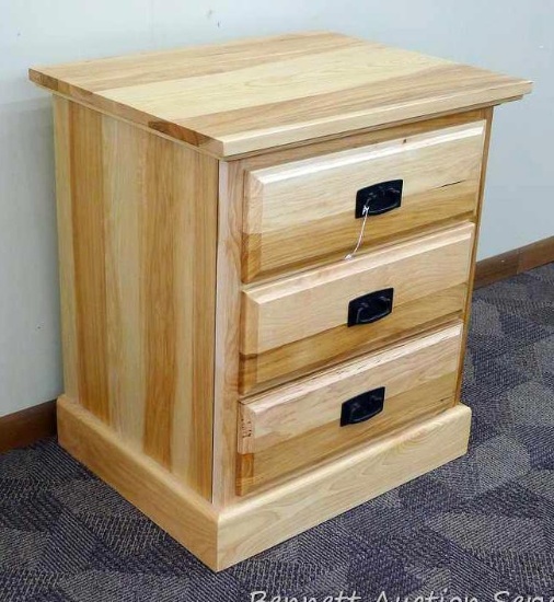 A America solid hickory night stand with metal drawer slides is 25" x 19-3/4" x 27-1/2" tall and