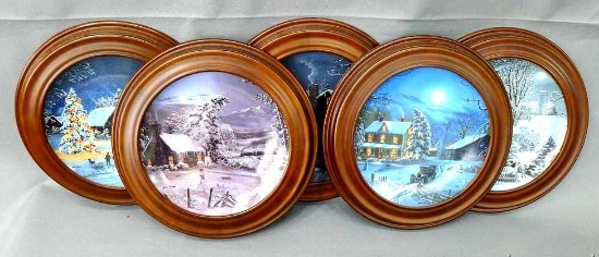 Five Bradford Exchange framed collector's plates including Winter Home, The Night Before Christmas,