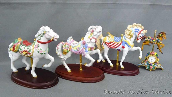 Three Lenox Carousel Horses including Rose Prancer Carousel Horse, Pride of America Carousel Horse,