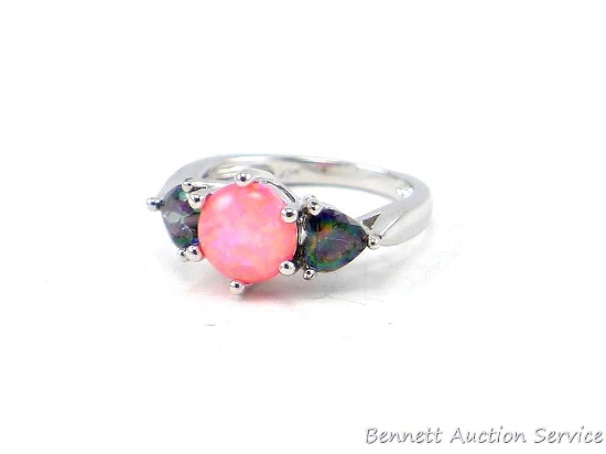 Seller's note states ".925 silver plated pink fire opal and rainbow topaz ring, size 6".