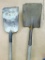 2 Flat shovels, one straight handle and one D handle, fair to poor condition.