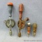 Handyman hand drill, another hand drill and two scribers. Handyman drill is 12