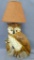 Retro owl lamp turns on and lights up. Has some scratches but is in otherwise good condition; stands