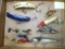 Collection of vintage wooden and other fishing lures. Longest measures approx 6