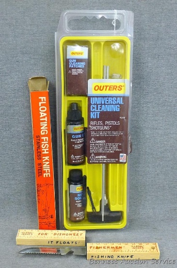 No Shipping. Outers universal cleaning kit, not complete and Floating Fish Knife with neat wooden