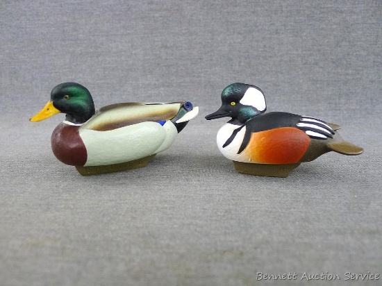 2000 & 2009 Ducks Unlimited Jett Brunet miniature decoys, larger one approx. 4" long.