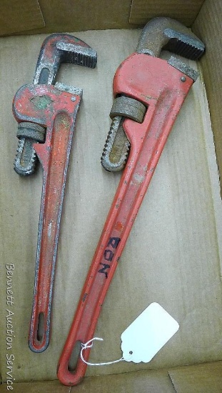 14" & 18" pipe wrenches, jaws look in good shape.