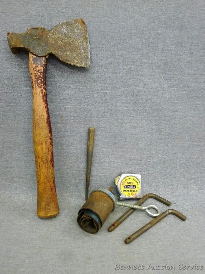 14" hatchet with 5-1/2" blade; hole saw drill; Stanley 12' tape measure and more.