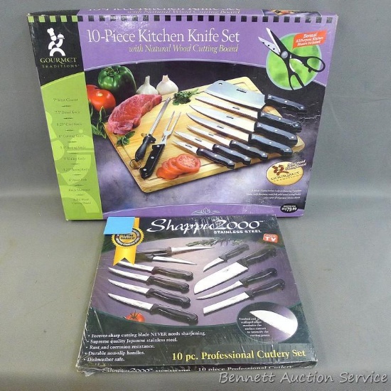 Gourmet 10 piece kitchen knife set, appears NIB and includes a wood cutting board; and Shappu 2000