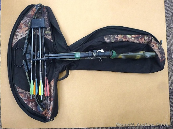 Barrett crossbow includes scope, padded Allen case, quiver and four Easton bolts.