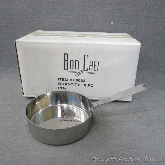 Six Bon Chef small serving side pans, NIB. Measures 4-3/4" w x 1-1/2" deep.