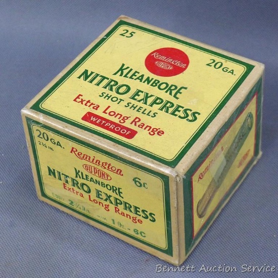 Remington Kleanbore Nitro Express extra long range 20 gauge shot gun shells, NIB, 2-3/4" six shot.