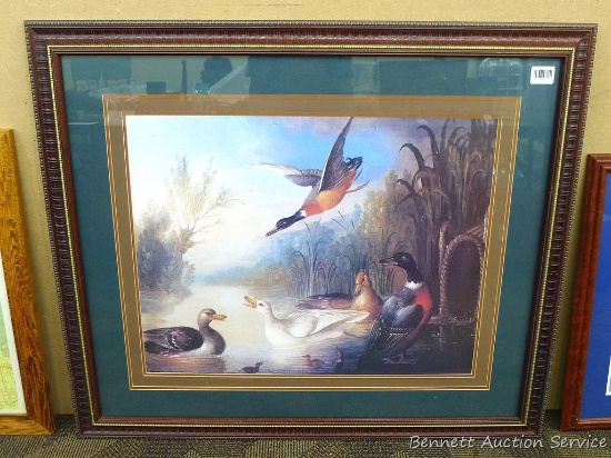 Waterfowl in a Landscape framed print by Cardock, approx. 42" x 36".