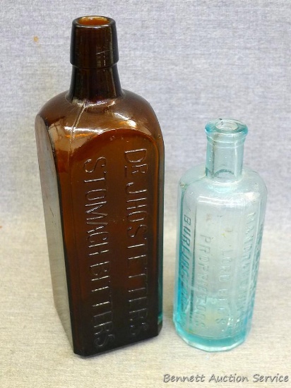 Dr. Jhostetter's Stomach Bitters bottle measures approx 9"x 2"; Dr. Baxter's Mandrake Bitters bottle