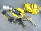 Paint spray gun; abrasive blasting gun assembly; Hubbell portable GFCIs; and job site plug adapters.
