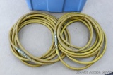 2 Air hoses each nearly 30 ft. One has a cracked outer casing. Comes with a tote.